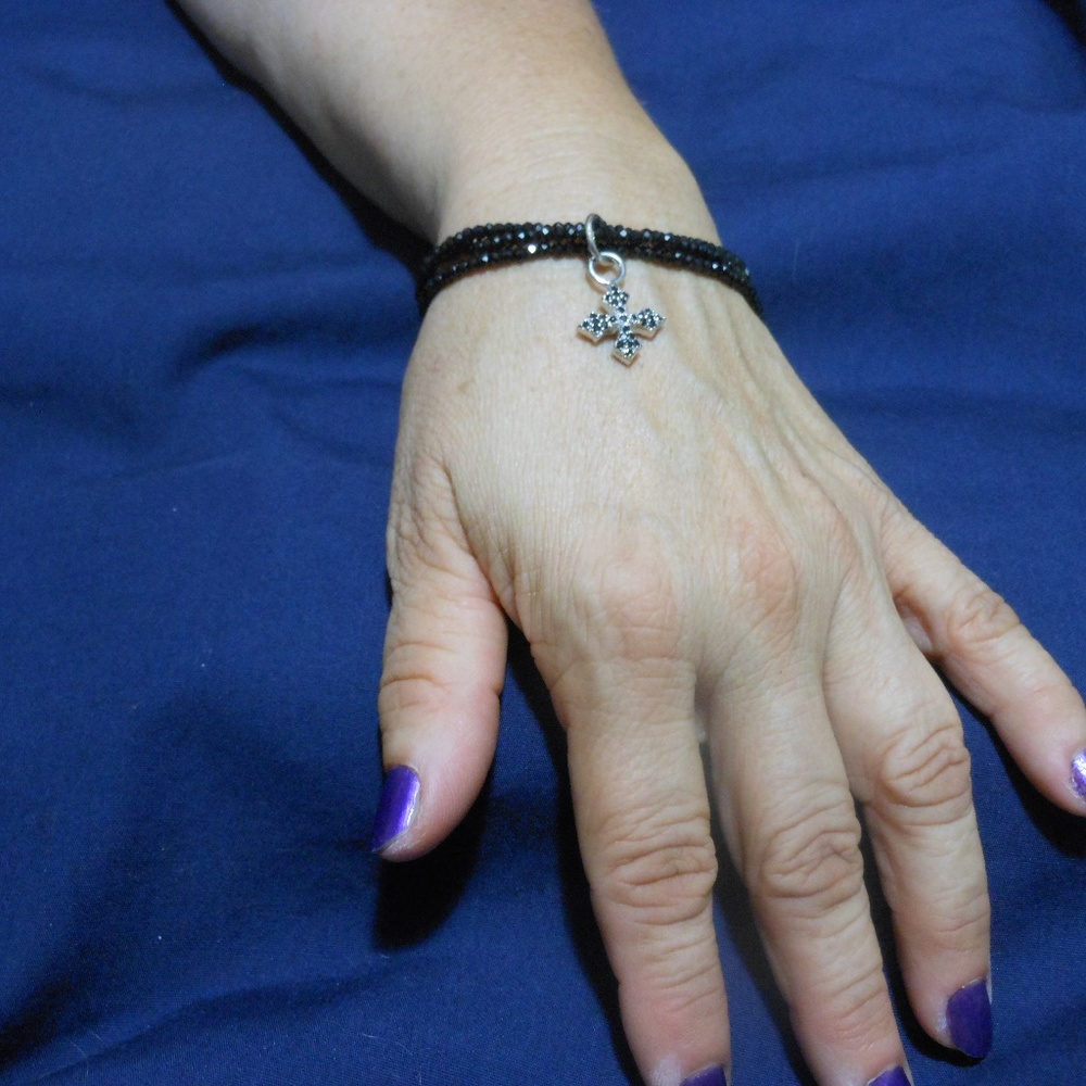 King Baby Three Strand Black Spinel Bracelet